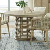 Hooker Furniture Surfrider 48" Round Luxury Coastal Casual Beach Dining Table with Cane Wrap Base and Jute Rope Accent Driftwood