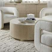 Hooker Furniture Cascade 42" Round Drum Modern Luxury Designer Cocktail Coffee Table with Casters Terrain Taupe