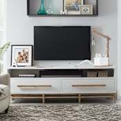 Hooker Furniture Urban Elevation 88" Wide Modern Farmhouse TV Stand Entertainment Console from American Life White / Light Maple