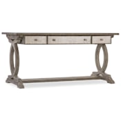 Hooker Furniture Rustic Glam 64" Wide Writing Desk with Eglomise Drawer Fronts Distressed White Oak