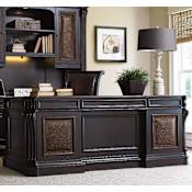 Hooker Furniture Telluride 76" Wide Home Office Executive Hunt Country Style Desk with Leather Panels and Top Black with Red Rub-Through