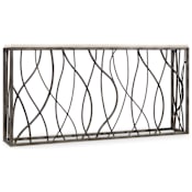 Hooker Furniture Tubular 68" Wide Contemporary Console Table with Travertine Marble Top Vintage Steel