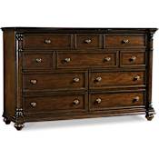 Hooker Furniture Leesburg 68" Wide Southern Grand Traditional Antebellum 10 Drawer Bedroom Dresser Chest Rich Traditional Mahogany