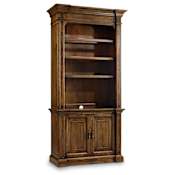 Hooker Furniture Archivist 42" Wide Rubberwood Traditional Style Storage Shelf with Touch Switch Light and Pecan Veneer Pecky Pecan