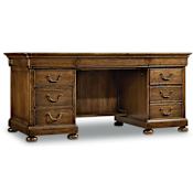 Hooker Furniture Archivist 66" Pecky Pecan Veneer 7 Drawer Executive Desk Dark Wood / Bronze
