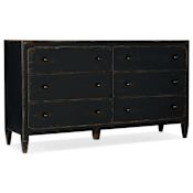 Hooker Furniture Ciao Bella 68" Wide Euro-Farmhouse Rustic 6 Drawer Cedar and Poplar Dresser Distressed Black