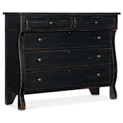 Hooker Furniture Ciao Bella 56" Wide 5 Drawer Vintage Bureau Style Dresser Distressed Black
