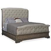Hooker Furniture Woodlands Queen Wood Sleigh Bed Frame with Tufted Upholstery Heathered Lambswool / Taupe