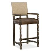 Hooker Furniture Comfort 23-1/2" Wide Hardwood Framed Fabric and Leather Bar Stool from the Hill Country Collection Distressed Anthracite / Beige