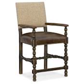 Hooker Furniture Comfort 23-1/2" Wide Hardwood Framed Fabric and Leather Bar Stool from the Hill Country Collection Distressed Anthracite / Beige