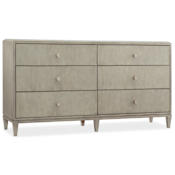 Hooker Furniture Elixir 70" Wide Rubberwood and Walnut Dresser with 6 Drawers Serene Gray Beige