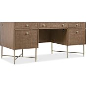 Hooker Furniture Sonnet 68" Oak and Cane 5 Drawer Writing Desk with Interchangeable Writing Surface White Oak / Woven Split Cane / Satin