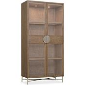 Hooker Furniture Sonnet 40" 2 Door White Oak, Cane, and Metal Display Cabinet with Adjustable Shelves White Oak / Woven Split Cane / Satin