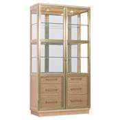 Hooker Furniture Banyon Bay 42" Wide 6 Drawer Glass, Veneer, and White Oak Display Cabinet Desert Oak / Brushed Brass