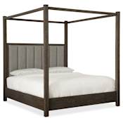 Hooker Furniture Aventura King Rubberwood Upholstered Poster Bed Frame with Tall Posts and Canopy from the Miramar Collection Cleary Cement / Smoky Arabica