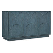 Hooker Furniture Melange Round Valley 64" Wide Oak Wood TV Stand with Vented Back Panel Blue