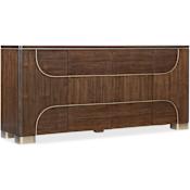 Hooker Furniture Melange 74" Wide 4 Door Walnut and Veneer Media Cabinet with Touch-Latch Doors Dark Walnut / Champagne