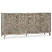 Hooker Furniture Fairfax 72" Wide 4 Door Moroccan Trellis Print Living Dining Credenza Sideboard / Buffet Cabinet Distressed Medium Wood