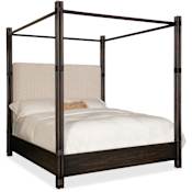 Hooker Furniture Retreat California King Oak Canopy Bed Frame with Tied Rope Accents Black Sand