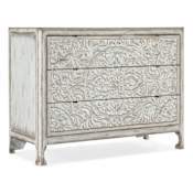 Hooker Furniture La Grange 45" Wide 3 Drawer Pecan Veneer Dresser Antique White / Antique Pewter