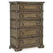 Hooker Furniture Ross Prairie 42" Wide Rustic Craftsman Frontier 5 Drawer Tower Dresser Chest from La Grange Washed Medium