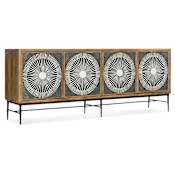 Hooker Furniture Commerce and Market 80" Wide 4 Door Mango Wood, Bone Inlay Media Cabinet Medium Natural Wood / Charcoal / Slate