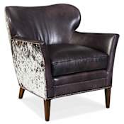 Hooker Furniture 29-1/2" Wide Wood Framed Leather Wingback Chair from the Kato Collection with Hair-on-Hide Back Legendary Graphite / Salt and Pepper