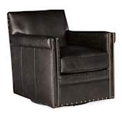 Hooker Furniture Potter 29" Wide Top Grain Leather Upholstered Swival Base Club Chair with Crocodile Accent Old Saddle Fudge / Crocodile