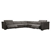 Hooker Furniture Savion 130" Wide 5 Piece Top Grain Leather Upholstered Power Reclining Sofa with Power Headrest Bellagio Gravel Brown