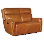 Hooker Furniture Ruthe 59" Wide Leather Power Loveseat with USB Port Derrick Honey