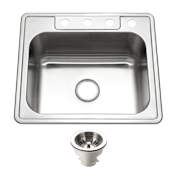 Houzer Glowtone 25" Drop In Single Basin Stainless Steel Kitchen Sink with Basket Strainer Stainless Steel