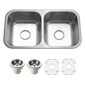 Houzer Belleo 31-1/2" Drop In Double Basin Stainless Steel Kitchen Sink with Basin Rack and Basket Strainer Stainless Steel