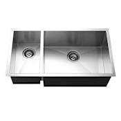 Houzer Contempo 33" Undermount Double Basin Stainless Steel Kitchen Sink with Basin Rack and Basket Strainer Stainless Steel