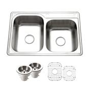 Houzer Glowtone 33" Drop In Double Basin Stainless Steel Kitchen Sink with Basin Rack and Basket Strainer Stainless Steel