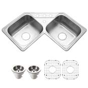 Houzer Legend 31-7/8" Drop In Double Basin Stainless Steel Kitchen Sink with Basin Rack and Basket Strainer Stainless Steel