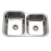Houzer Medallion Classic 31-1/2" Undermount Double Basin Stainless Steel Kitchen Sink with Basket Strainer Stainless Steel