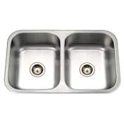 Houzer Medallion Gourmet 31-1/2" Undermount Double Basin Stainless Steel Kitchen Sink with Basket Strainer Stainless Steel