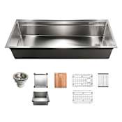 Houzer Novus 45" Undermount Single Basin Stainless Steel Kitchen Sink with Basin Rack, Basket Strainer and Cutting Board Stainless Steel