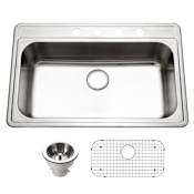 Houzer Premier 33" Drop In Single Basin Stainless Steel Kitchen Sink with Basin Rack and Basket Strainer Stainless Steel
