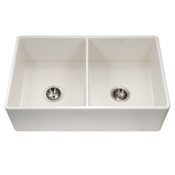 Houzer Platus 33" Farmhouse Double Basin Fireclay Kitchen Sink Biscuit