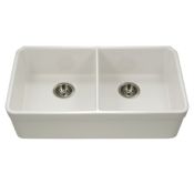 Houzer Platus 32-3/16" Undermount Double Basin Fireclay Kitchen Sink Biscuit