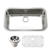 Houzer Eston 32-3/8" Undermount Single Basin Stainless Steel Kitchen Sink with Basin Rack and Basket Strainer Stainless Steel