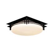 Hubbardton Forge Banded 2 Light 14" Wide Semi-Flush Drum Ceiling Fixture with Customizable Glass Shade Black / Opal