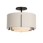 Hubbardton Forge Exos 16" Wide Semi-Flush Drum Ceiling Fixture with Customizable Fabric Shade Black / Flax