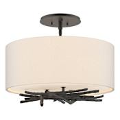 Hubbardton Forge Brindille 3 Light 15" Wide Semi-Flush Drum Ceiling Fixture Black / Flax