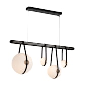 Hubbardton Forge Derby 52" Wide LED Linear Chandelier Antique Brass / Black / Black Wood / Opal