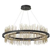 Hubbardton Forge Gossamer 38" Wide LED Ring Chandelier Black / Modern Brass