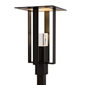 Hubbardton Forge Shadow Box 24" Tall Post Light Coastal Black / Outdoor Silver / Clear
