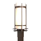 Hubbardton Forge Banded 23" Tall Post Light Coastal Bronze / Opal