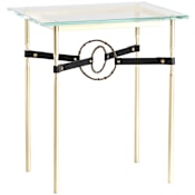 Hubbardton Forge Equus 22" Wide Metal Table with Glass Top, Bronze Rings, and Leather Accents Modern Brass / Bronze / Black